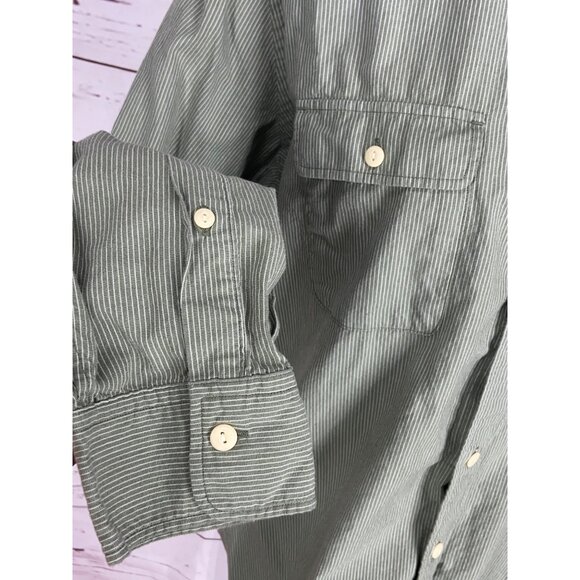 Fossil Mens Long Sleeve Green Striped Button-Up Shirt Size L - Picture 5 of 9